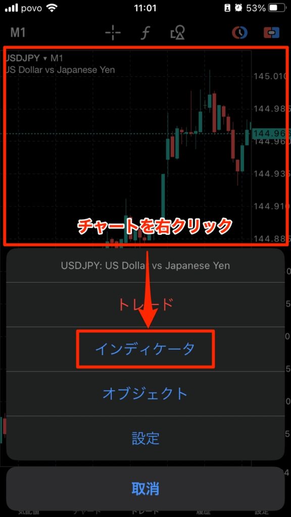 インジケーターの表示手順