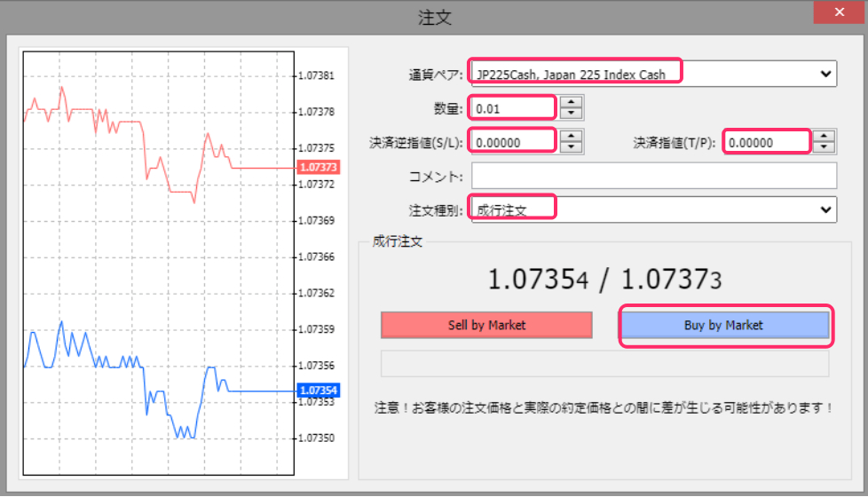 反対売買の注文を出す