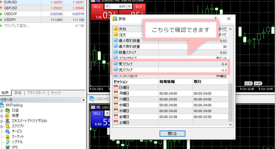 詳細でスワップポイントを確認