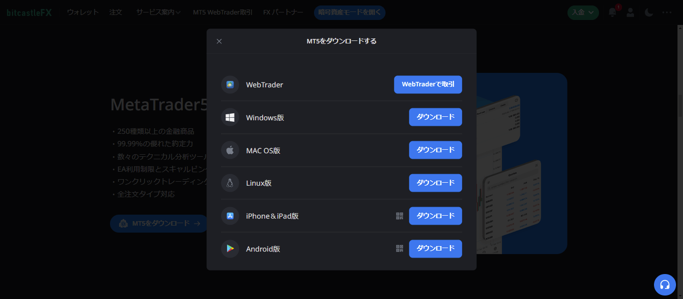 MT5を選んでダウンロード