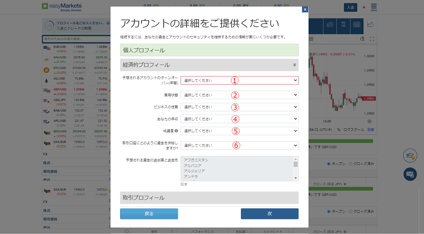 経済的プロフィールの入力