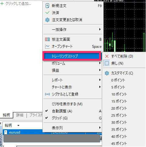 トレーリングストップポイント指定