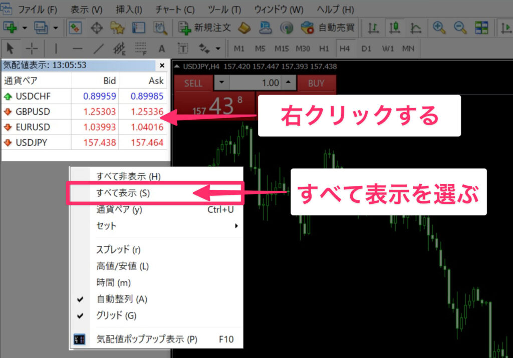 MT4チャート選択画面