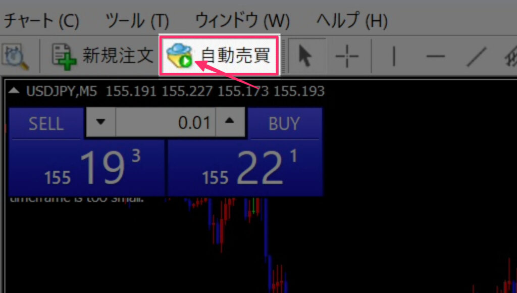 XMチャート画面：自動売買の設定完了