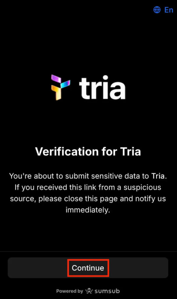 Tria顔認証前の画面